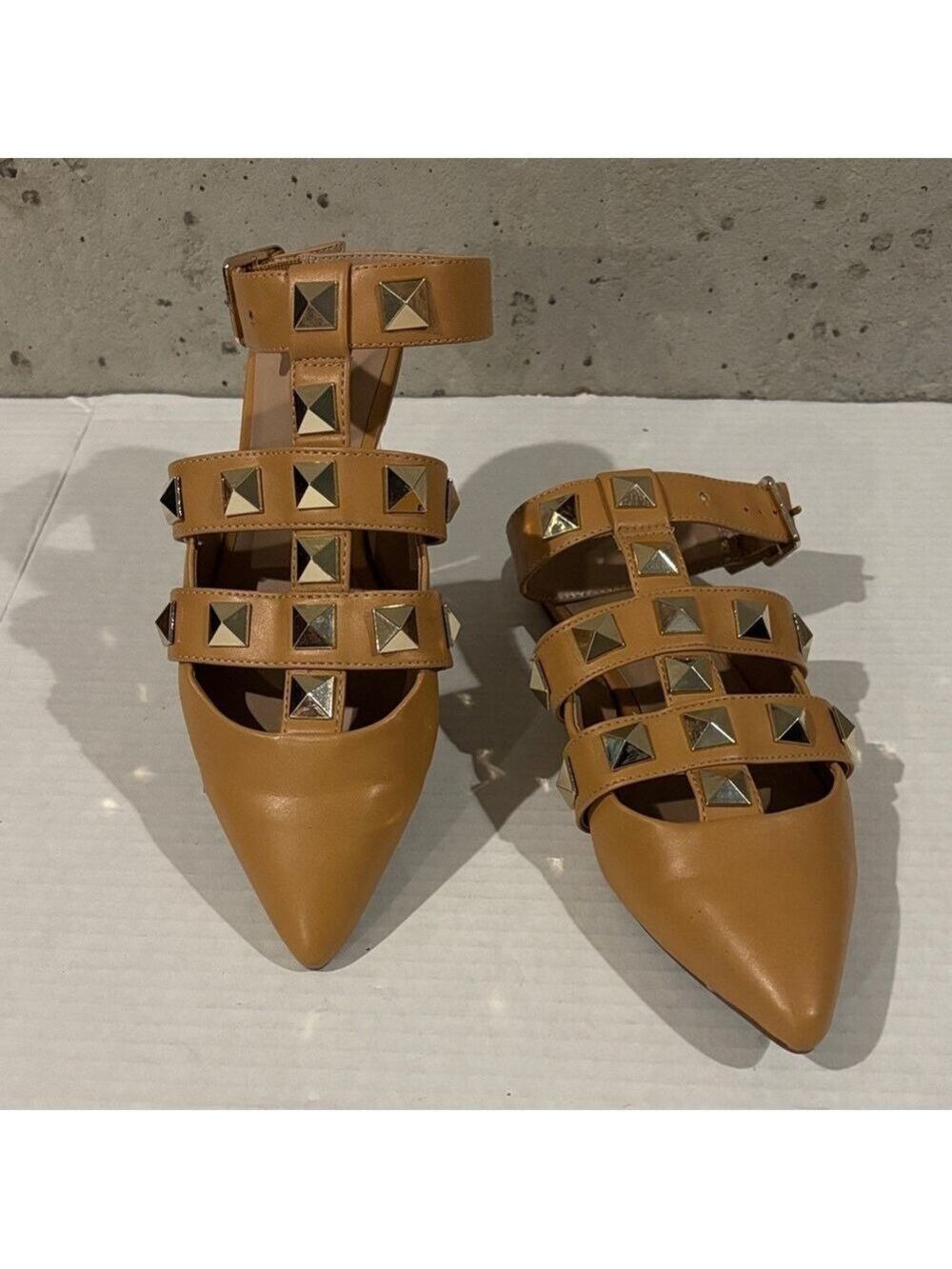Mix No. 6 India Stud Ankle Strap Pointed Toe Flats - Size 6.5